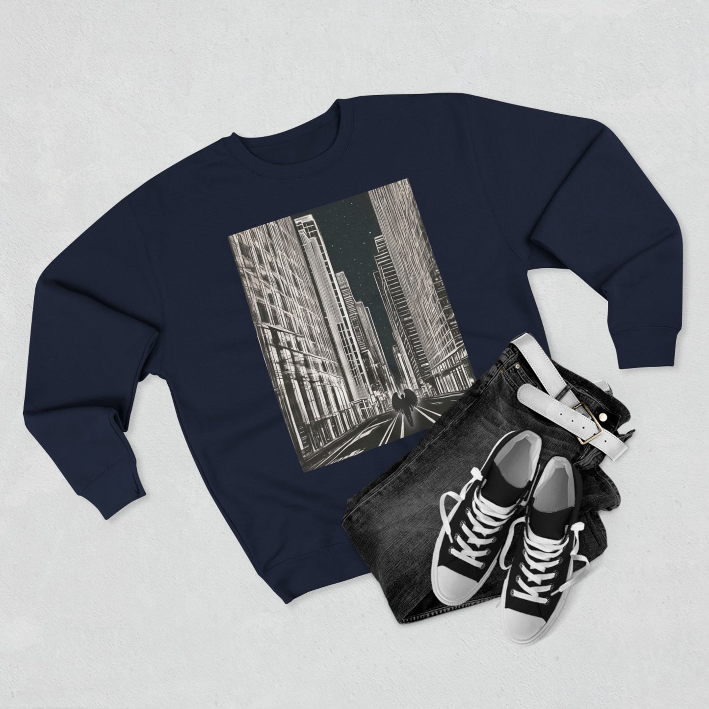Valley of Shadows - Urban Skyline Graphic Unisex Crewneck Sweatshirt